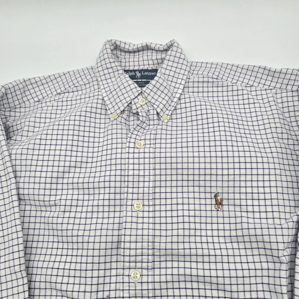 Ralph Lauren Blake Men's Medium Button Down Shirt Purple White Check Pony